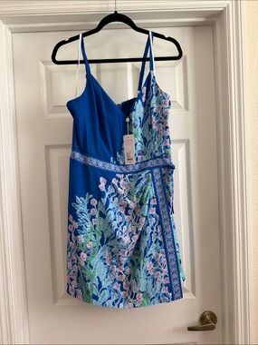 NWT Lilly Pulitzer Nettie Blue Floral Wrap-Style Romper